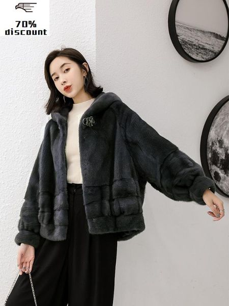 

real mink coat female luxury natural fur coats winter jacket women hooded warm jackets for women clothes 2020 my4323, Black