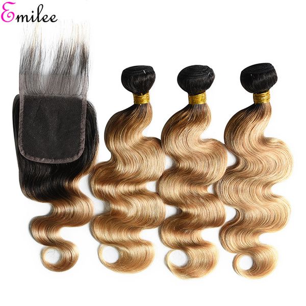 

emilee indian ombre body wave hair 1/3/4 bundles 1b 27 ombre hair weave bundles medium ratio 1b 27 remy hair extension, Black