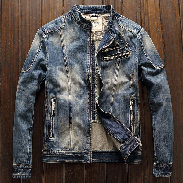 

mens мотоциклов vintage проблемные джинсовый байкер racer jacket стенд воротник молния ретро вскользь пальто, Black;brown