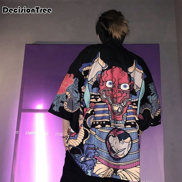 

2019 summer japanese kimono cardigan men japanese style print kimono cardigan black jacket male coat streetwear outwear, Black;brown