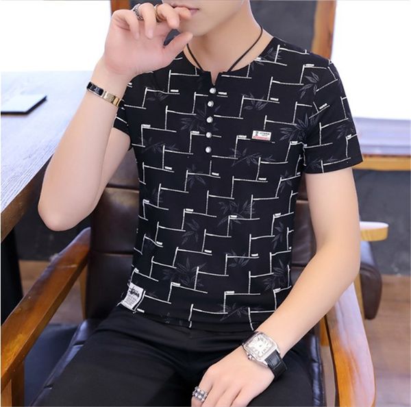 

mens designer tees v neck floral printed short sleeve fashion tshirt casual mens summer slim clothing, White;black