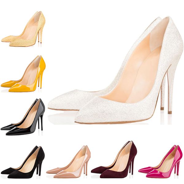 

new fashion designer women shoes red bottoms pumps high heels 8cm 10cm 12cm black white nude orange pointed toe dress wedding shoes35-42