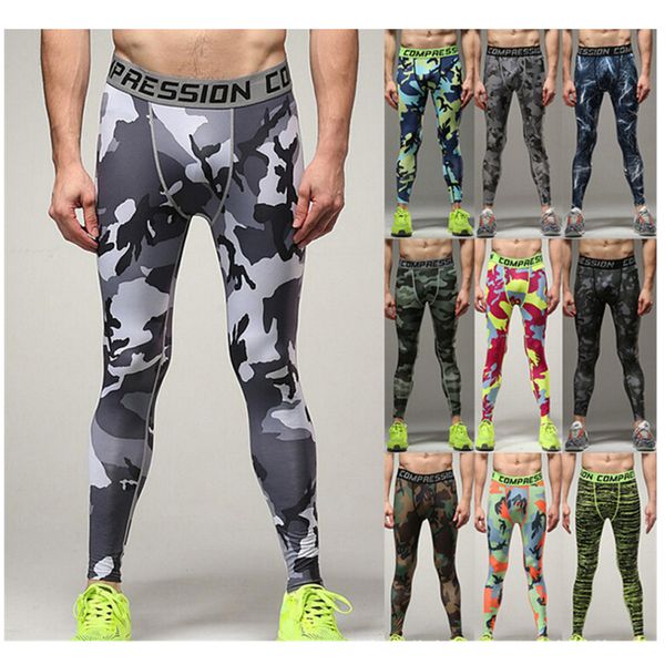 

2pcs mens sport compression leggings base long pants camo fitness trousers l blue+grey, Gray
