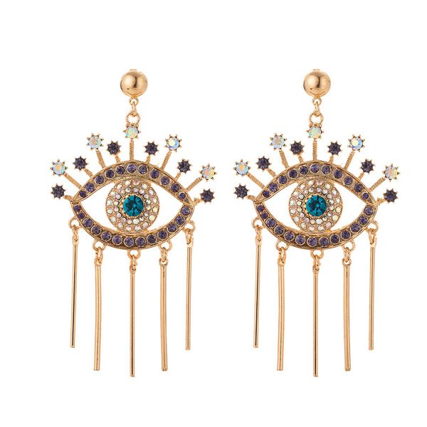

new trendy rhinestone eye statement long tassel earrings for women fashion personality drop oorbellen, Silver