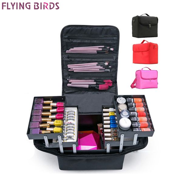 

flying birds makeup organizer crossbody makeup bags tote toiletry cosmetic bag multilayer storage box portable pretty suitcase