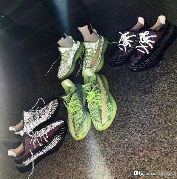 

2019 kanye west release yeezreel v2 glow in dark 3m reflective yecheil yeshaya running sports shoes black mens women sneakers 4-12
