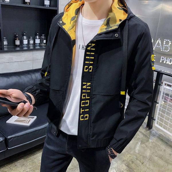 

2019 new style autumn jacket men's korean-style slim fit fashion hooded coat trend cool young men's jacket wear, Black;brown