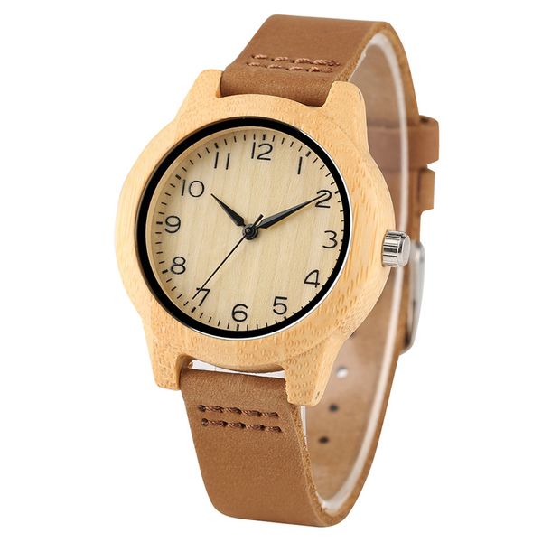 Элегантный женский браслет часы бамбука деревянные дамы часы мягкие кожаные полосы женщины наручные часы простые повседневные женские подарки