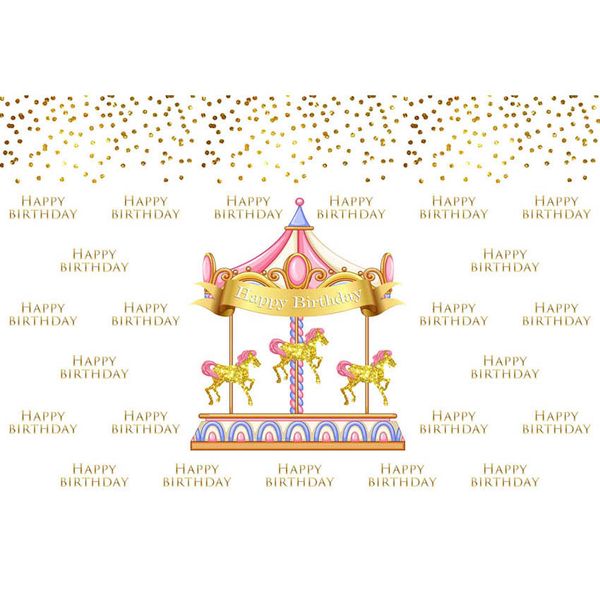 2019 7x5ft Carnival Confetti Carousel Gold Horse Happy Birthday