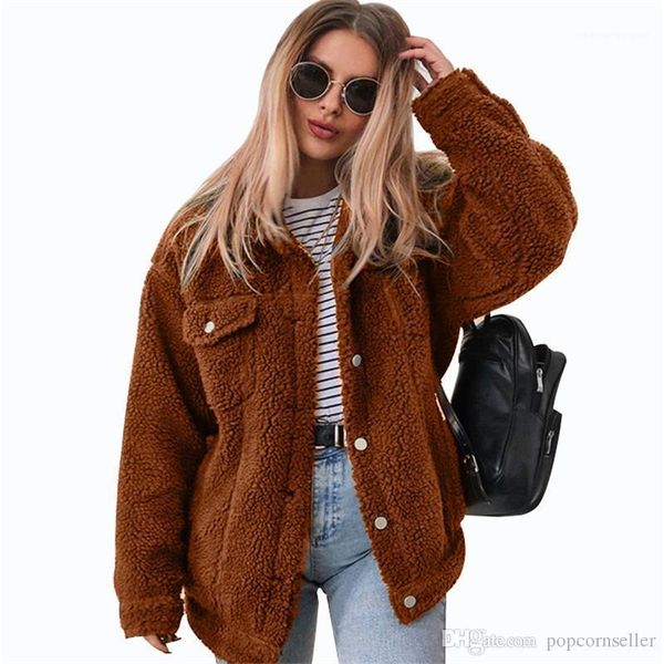 

thickened lapel neck ladies jackets casual single breasted lamb wool coats women clothing winter women jackets, Black