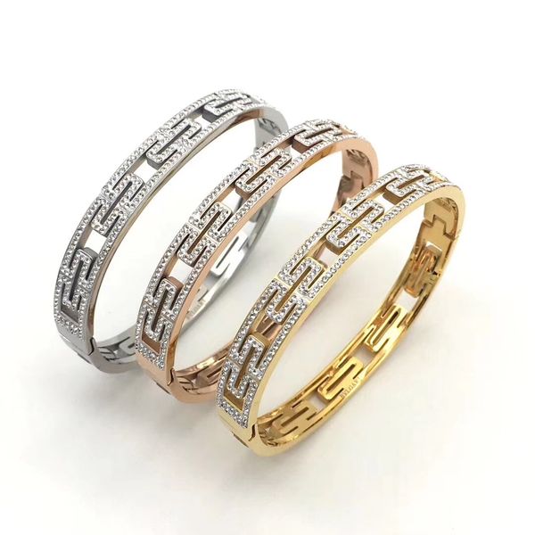 

18k gold plated luxury cz jewelry 3 color 316l titanium teel cubic zirconia b letter hollow elegant bangle bracelet ilver jewelry
