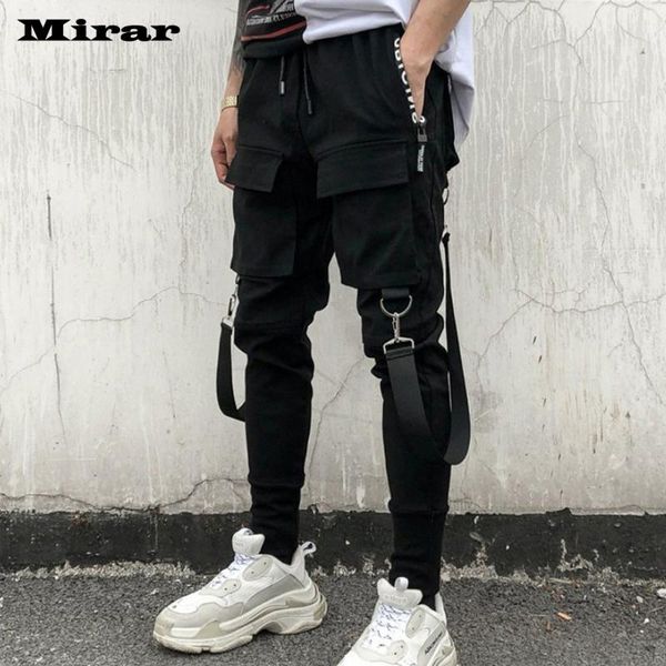 

men's pants side pockets pencil hip hop patchwork ripped sweatpants, Black