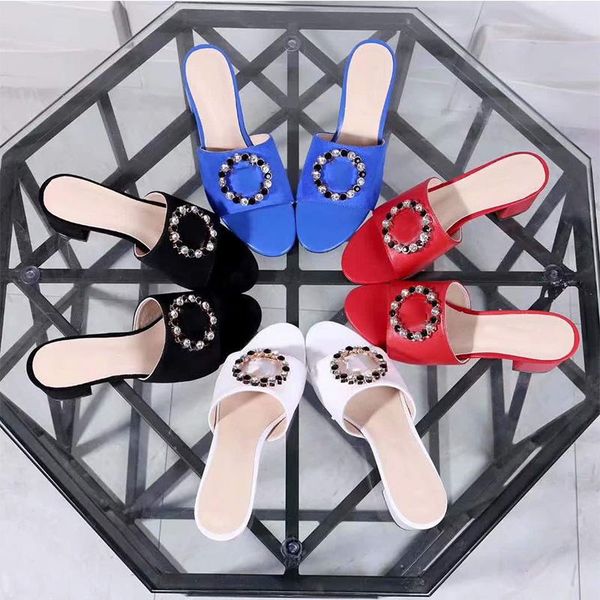 

luxury slipper women with diamond slippers black wine red designer sandals genuine leather fancy shoes high heel mules slides