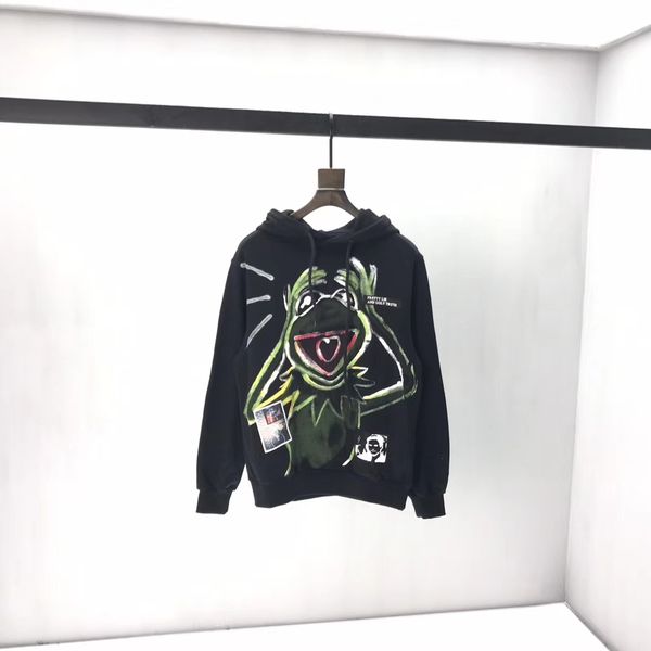 

women's hoodies loose men's hoodies cotton frog letter printing hooded sweater youth students sweatshirts 2019 new qq2, Black