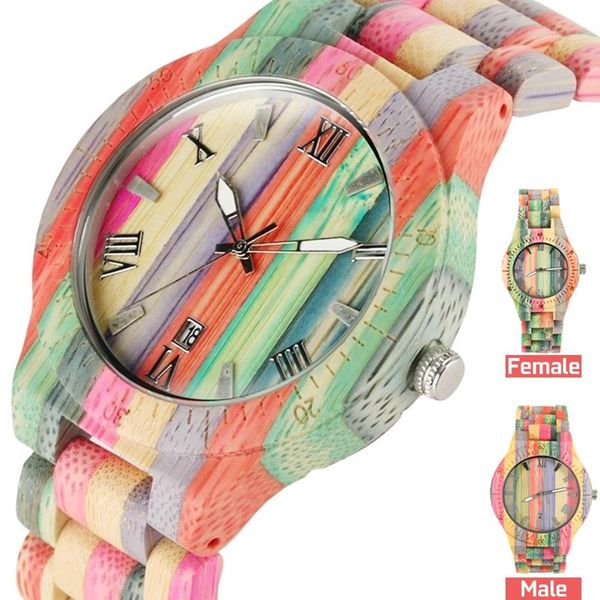 

luxury men women wood bamboo watch fashion colorful handmade natural full wooden bracelet quartz wristwatches gifts for lovers, Slivery;brown