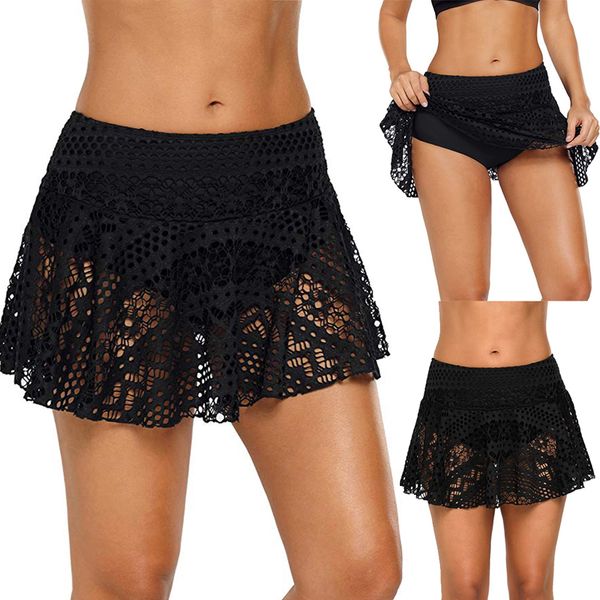 

womens black lace cover beach shorts hollow out swimsuit 2019 tankini swim board shorts bottom swimming panty plus size 5xl