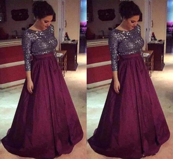 

modest burgundy long sleeve mother dresses women formal even wear 3/4 sleeve sequined mother of the bride dresses bc2619, Black;red