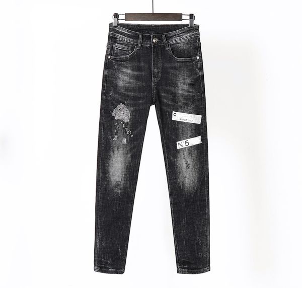 

19fw italy mens designer jeans slim fit luxury vintage ripped fashion mens jeans france ch1 classic brand embroidery patch riding pants, Blue
