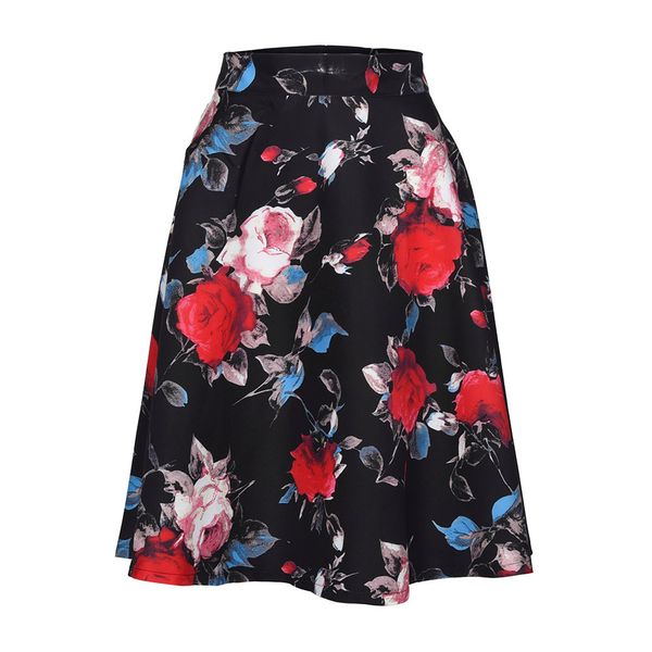 

2019 summer new female models chiffon womens ladies vintage summer floral print high waist skater skirt mini skirt, Black