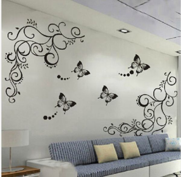 

classical black flower vine for parlor wall decal decorative adesivo de parede removable pvc wall sticker
