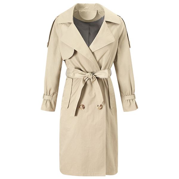 

2019 fall winter double breasted petite trench coat for women elegant girls mid long epaulet trench coat plus size, Tan;black