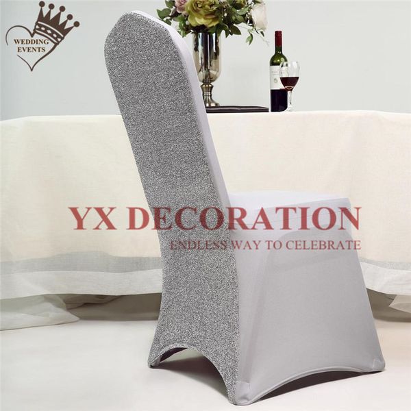 

silver color lycra spandex chair cover back with sequin fabrix decoration stretch chair covers