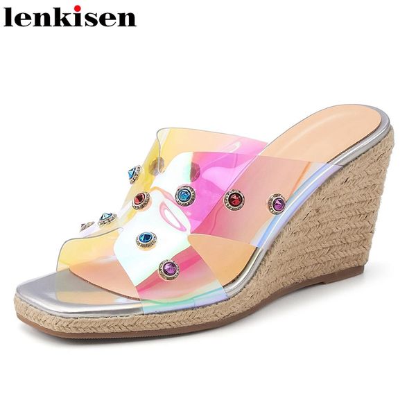 

lenkisen jelly shoes straw colorful crystal rhinestones thick bottom slip on beauty lady shiny summer slipper l63, Black