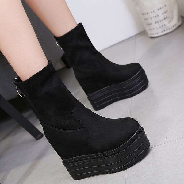 

winter shoes women high heel boots clogs platform zipper bootee woman 2019 booties ladies round toe luxury designer heels wedge, Black