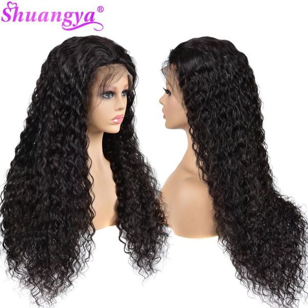 

100% human hair wigs for women brazilian water wave pre-plucked lace frontal wig 180% density with baby hair shuangya remy wigs, Black;brown