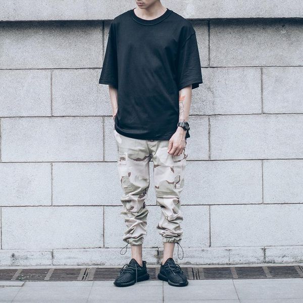 

оптовая продажа-камуфляж брюки-карго мужчины draw string нога открытие повседневные мужские брюки камуфляж джинсовые брюки брюки канье уэст, Black