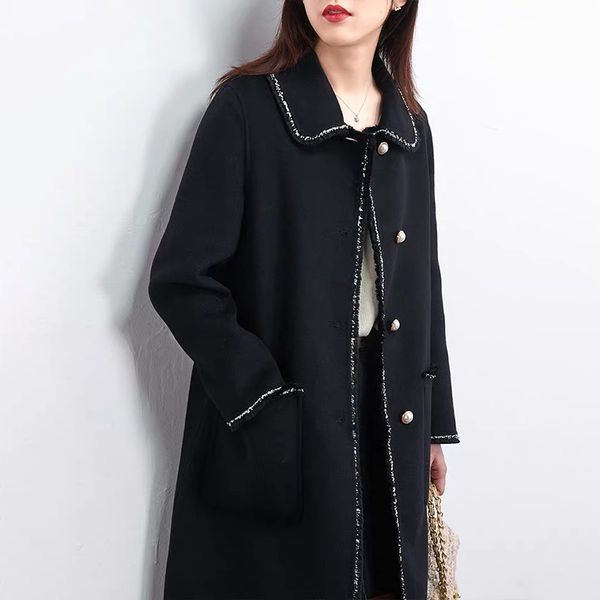 

real wool coat women black long women jacket 2019 autumn and winter new fashion luxury wool coats