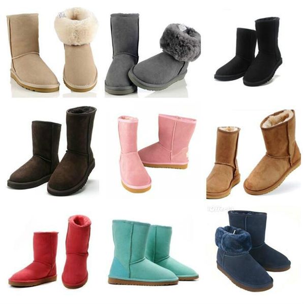 

factory designer boots women snow boots classic style cow suede leather waterproof winter warm short boots brand 12 colors, Black