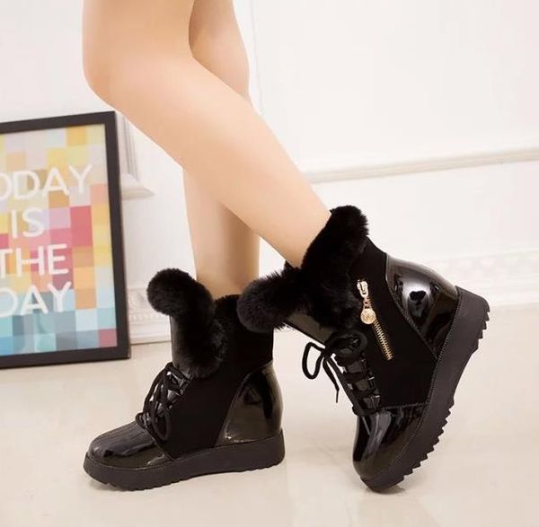

comfortable lady winter warm snow boots fashion round toe black white lace-up wedge martin ankle booties woman casual shoes