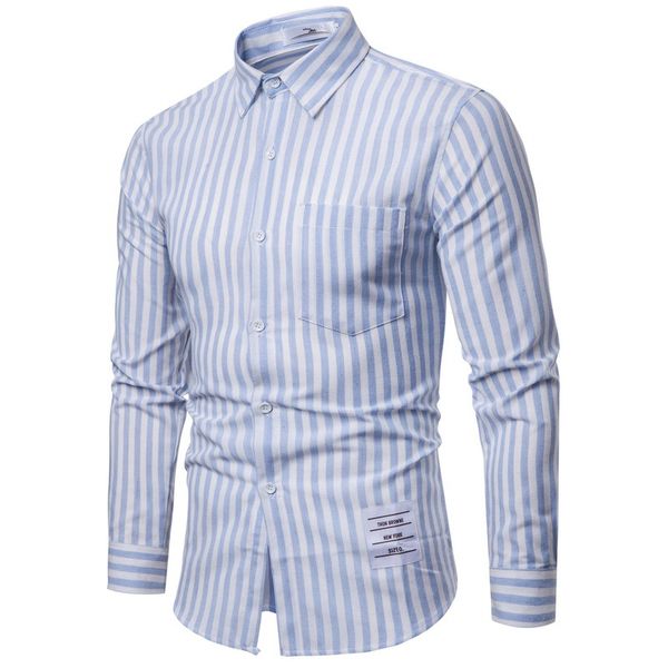 

shirt men business casual long sleeved shirt classic striped male social dress shirts pink blue light color camisa homme modis, White;black