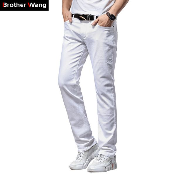 

2019 summer new men's white jeans fashion casual classic style elastic slim fit cowboy trousers male brand pants, Blue