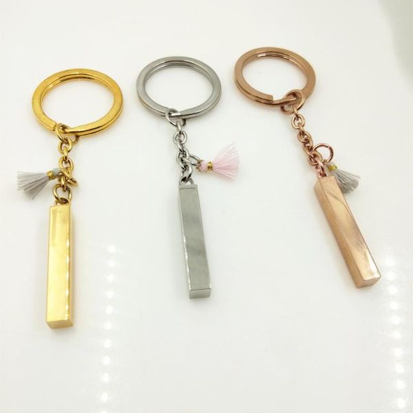 

stainless steel key chain with tassel 5*29mm columnar pillar pendant diy keyholder key fob accessories wholesale 10pcs, Silver