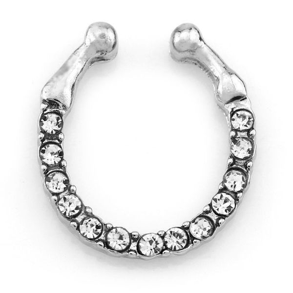 

crystal piercing nose ring fake septum medical titanium nose rings fake piercing body hoop clip punk jewelry wholesale cheap, Silver