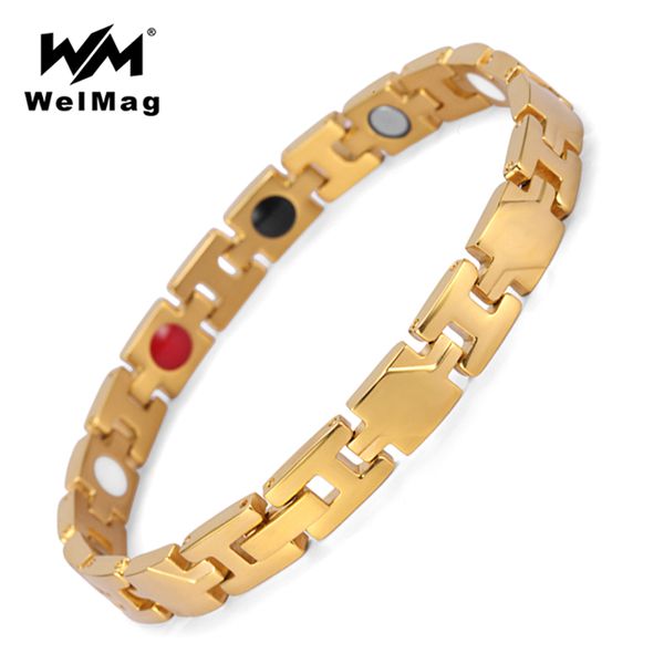 

welmag healthy magnetic germanium titanium bracelets & bangles negative ion fir bio energy fashion charm jewelry for women, Golden;silver