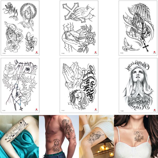Acheter Faux Retour Sketch Crossfaith Tatouage Temporaire Autocollant Design Nun Pigeon Decal Papier Transfert Tatouage Body Art Maquillage Amant