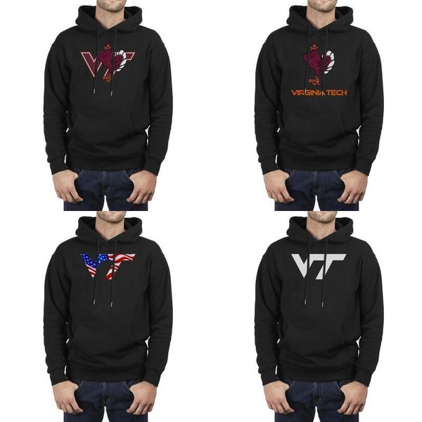 

fashion men virginia tech hokies basketball logo black fleece hoodies casual pocket friends white usa flag pink breast cancer wordmark