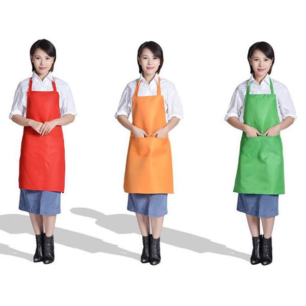 

pure color cooking kitchen apron for woman with pockets home cleaning restaurant waiter dress multicolor waterproof aprons