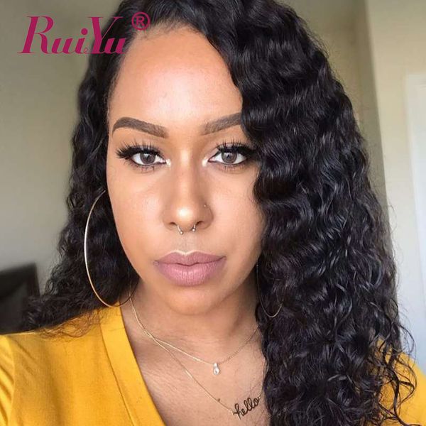 

ruiyu deep wave связки с закрытием 3 шт human пучки волос с кружевом закрытие бразильский девы волос плетение с затворы 10-26 дюймов, Black