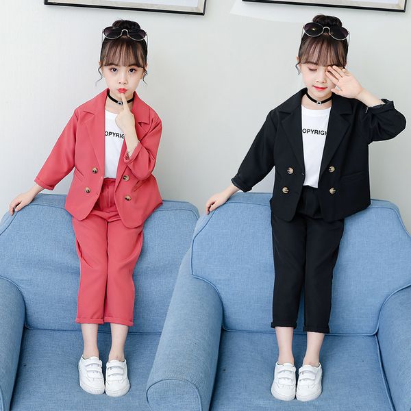

children's clothes girls suit three-piece autumn outfit new cuhk children's han edition western style suits students, White