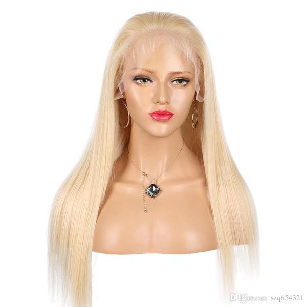 

24inch peruvian straight 613 lace front wig with baby hair blonde wig human hair wigs natural hairline nonremy, Black