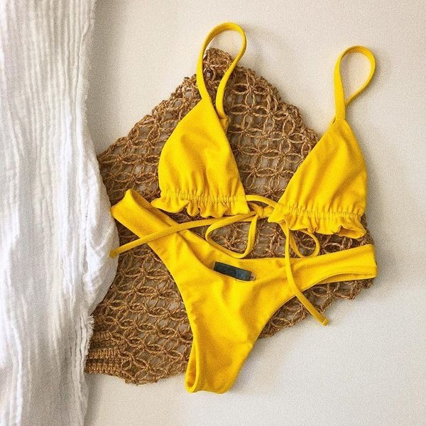 

2019 yellow bikini set swimsuit women swimwear print bikinis maillot de bain feme beachwear bathing suit biquinis