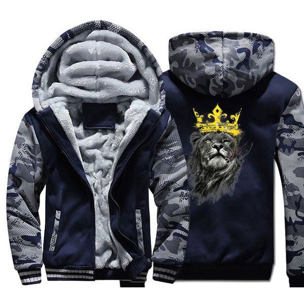 

dopshipping lion king hoodie men animal print hooded sweatshirt coat 2018 winter warm fleece thick caot usa size, Black