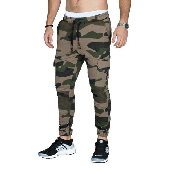

men long casual camouflage pants fasion slim fit elastic waist long trousers, Black
