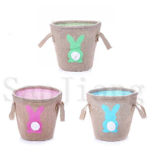 

2019 diy easter baskets rabbit burlap bags bunny eggs storage bag jute rabbit tail basket children gifts rabbit ears protable handbags new, Black