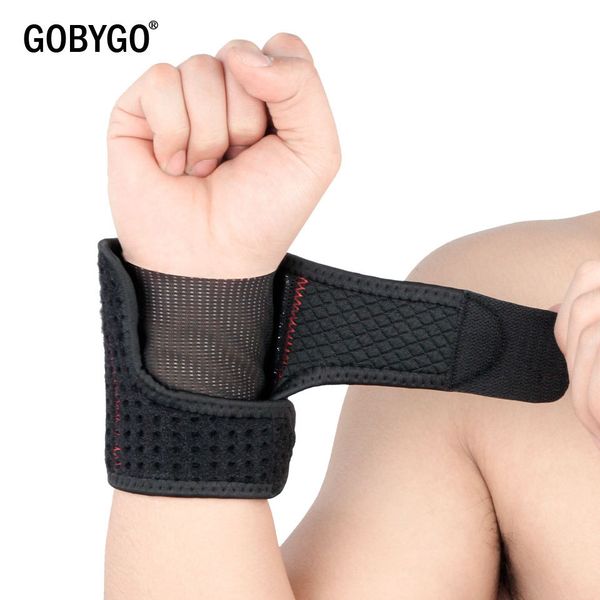 

gobygo 1pcs wrist band sports wristband wrist brace support splint fractures carpal tunnel wristbands for fitness gym support, Black;red