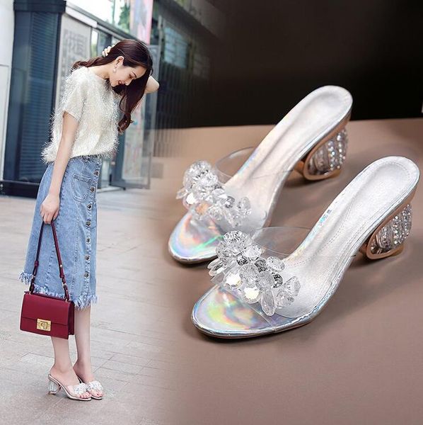 

пвх jelly сандалии женщин кристалл peep toe высокие каблуки обуви кристалл прозрачный каблук сандалии тапочки насосы женская обувь, Black